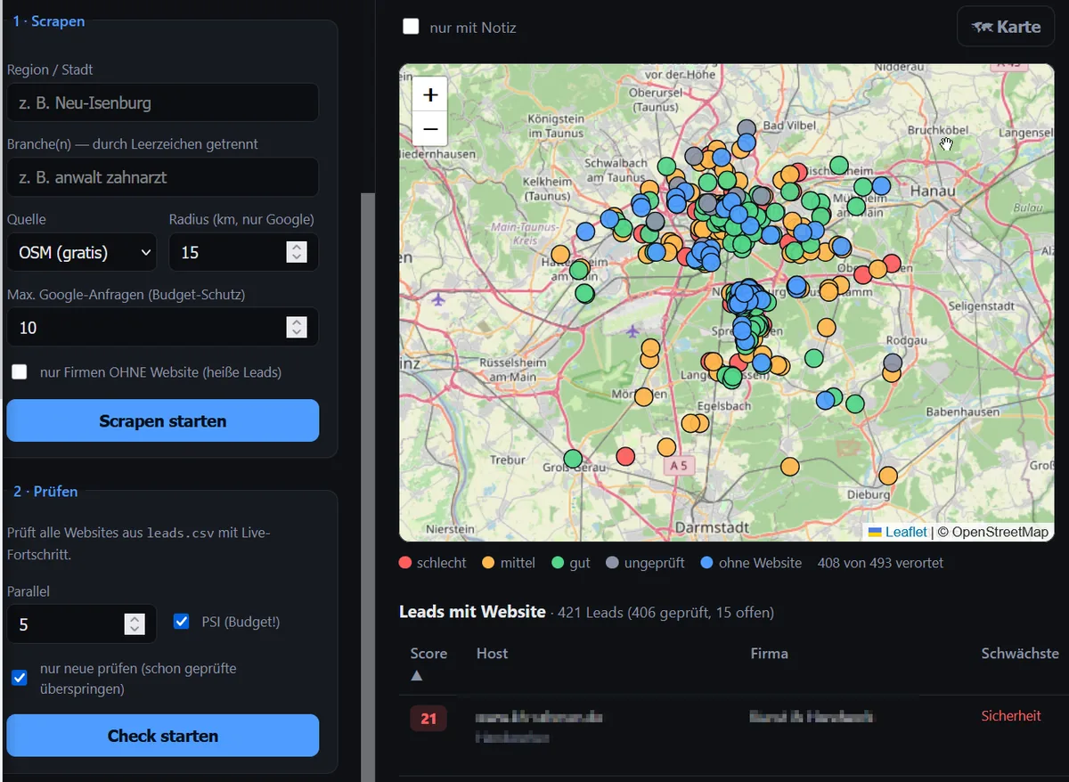Akquise-Cockpit – internes Werkzeug für die Lead-Recherche